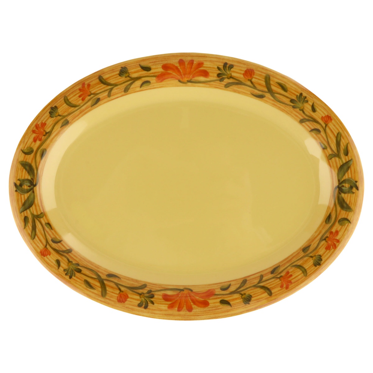 GET Enterprises OP-618-VN Venetian oval melamine platter, overhead view displaying full floral border design