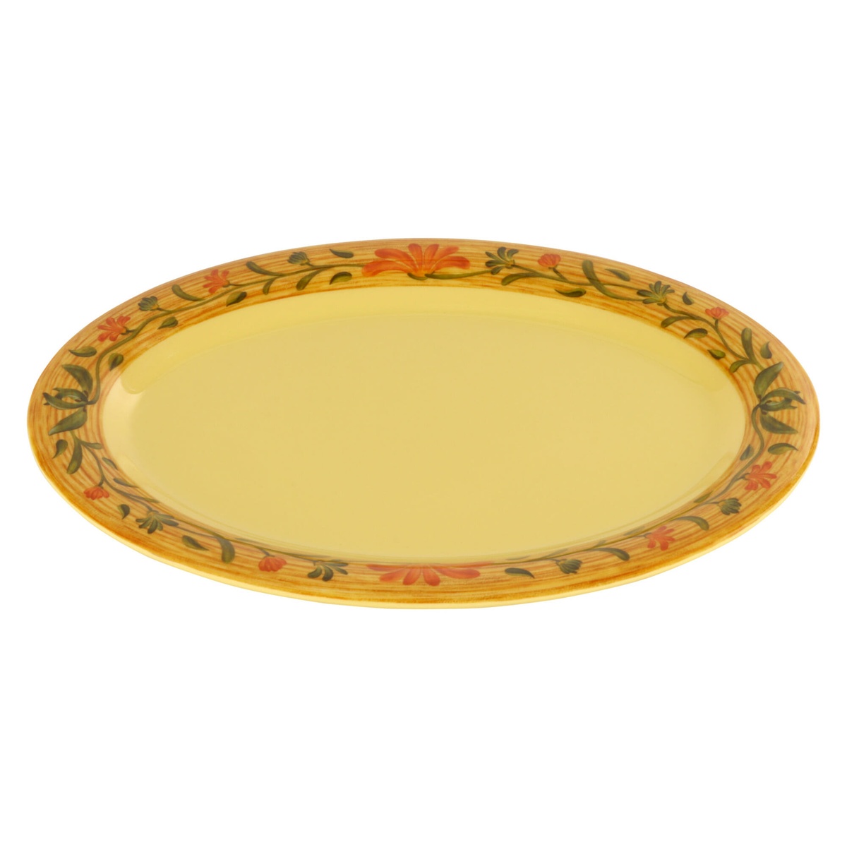 GET Enterprises OP-618-VN Venetian oval melamine platter, angled view showing floral border detail