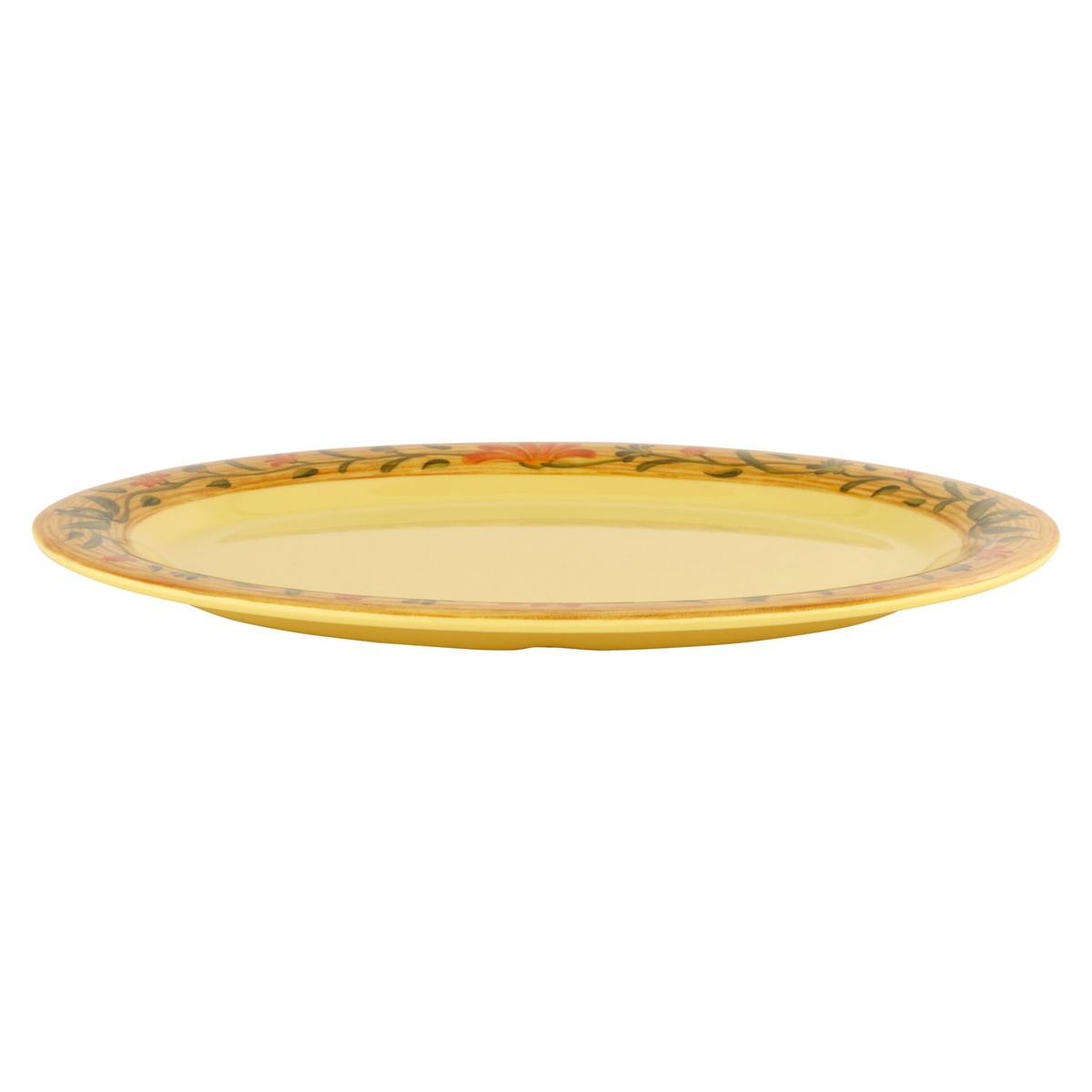 GET Enterprises OP-618-VN Venetian oval melamine platter, side profile view showing shallow depth and rim