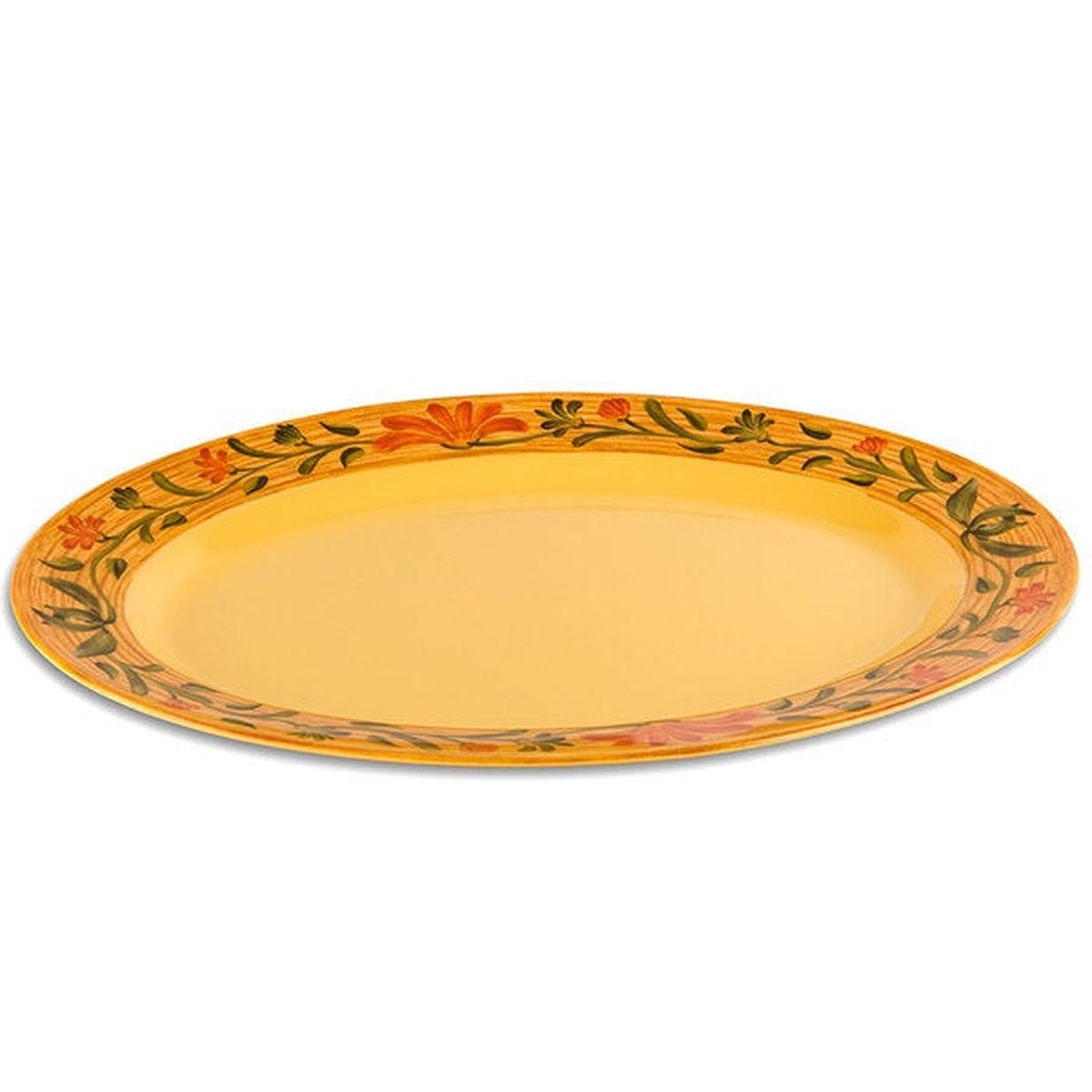 GET OP-621-VN Venetian oval melamine platter angled side view showing depth and floral rim detail