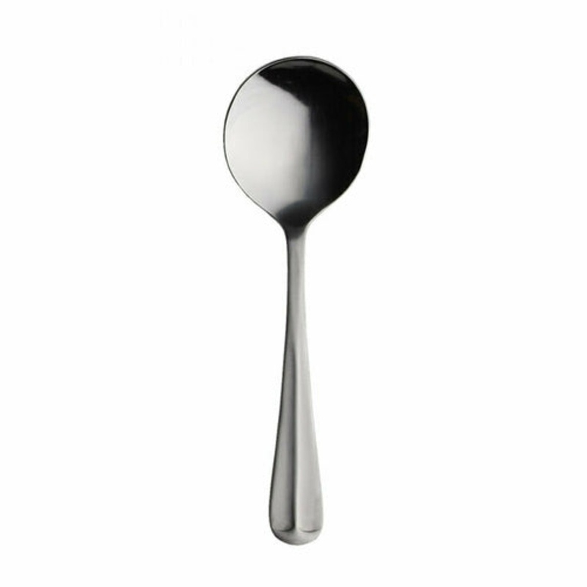 Libertyware Olde Oxford bouillon spoon with round bowl and polished stainless steel handle