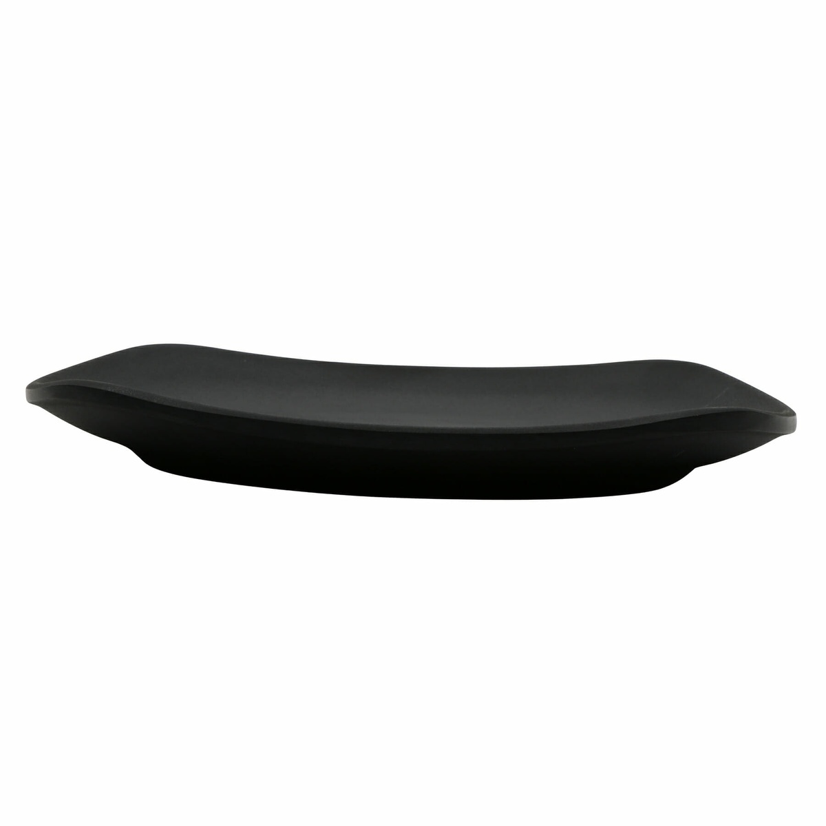 G.E.T. Enterprises Nara black square melamine plate, side profile showing low-profile curved shape