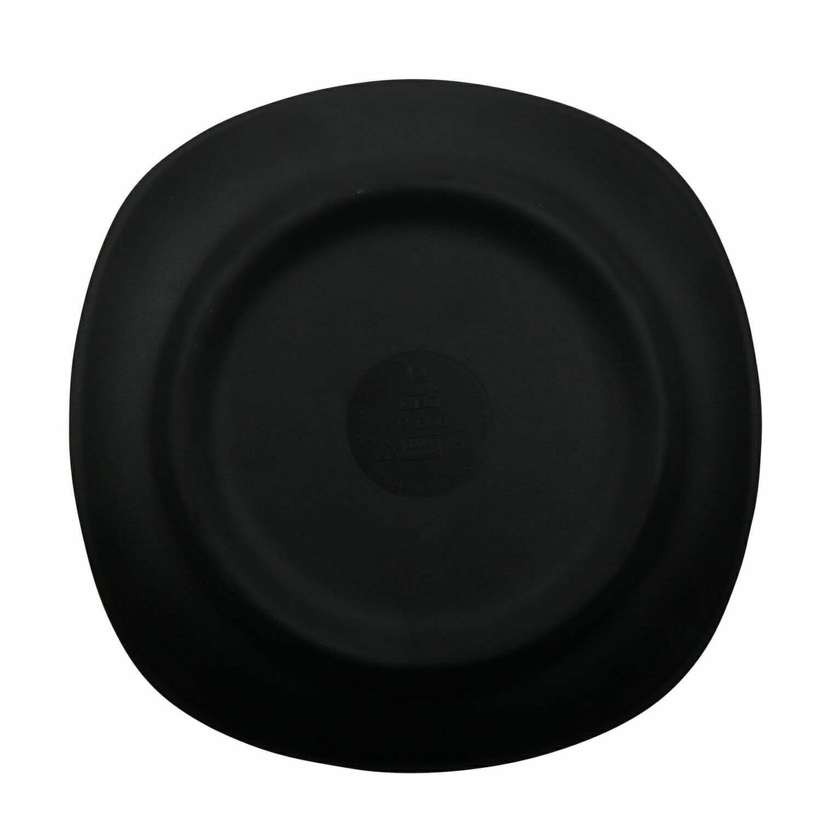 G.E.T. Enterprises Nara black square melamine plate, top-down view showing concentric circle well and square silhouette