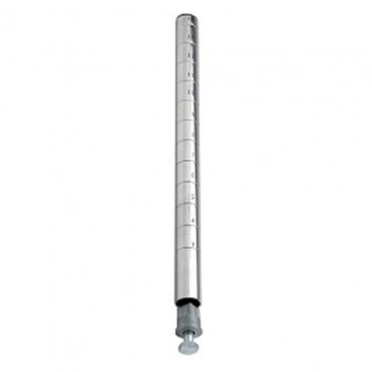 P14C 14-inch chrome wire shelving post with numbered 1-inch increment grooves and leveling foot