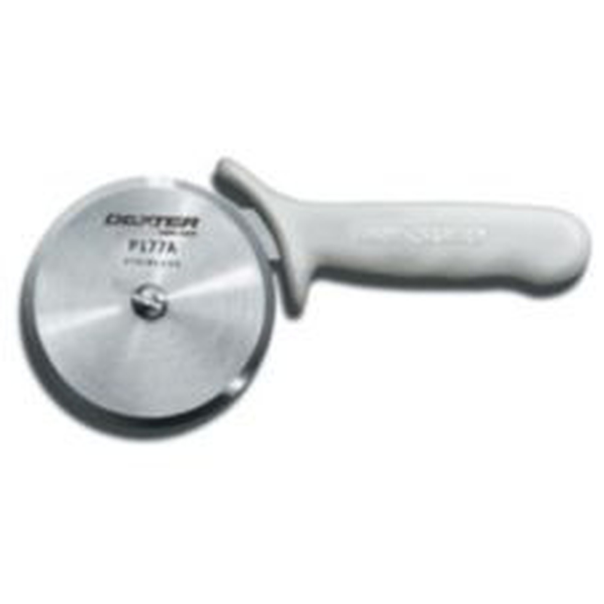Dexter Russell Sani-Safe 5-inch pizza cutter with white polypropylene handle and round stainless steel blade
