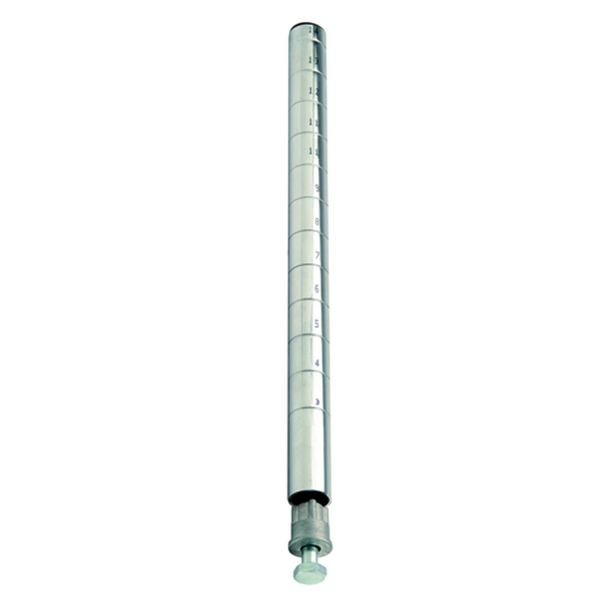 P33C 33-inch chrome-plated wire shelving post with 1-inch grooves and leveling foot