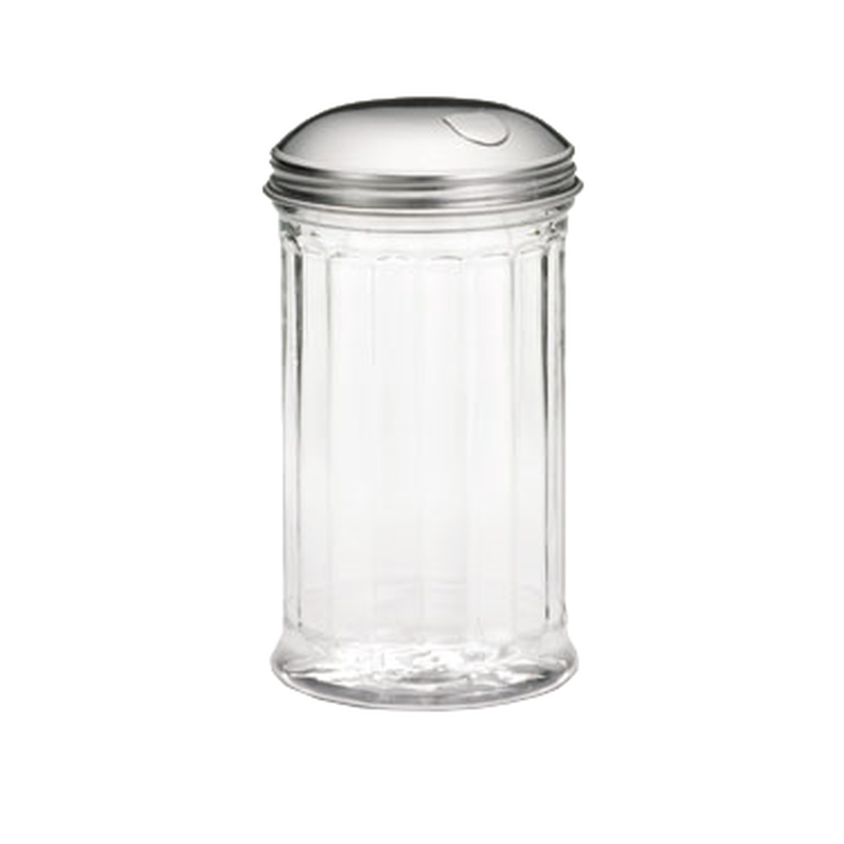TableCraft Products P57S clear fluted polycarbonate sugar pourer with stainless steel side flap lid