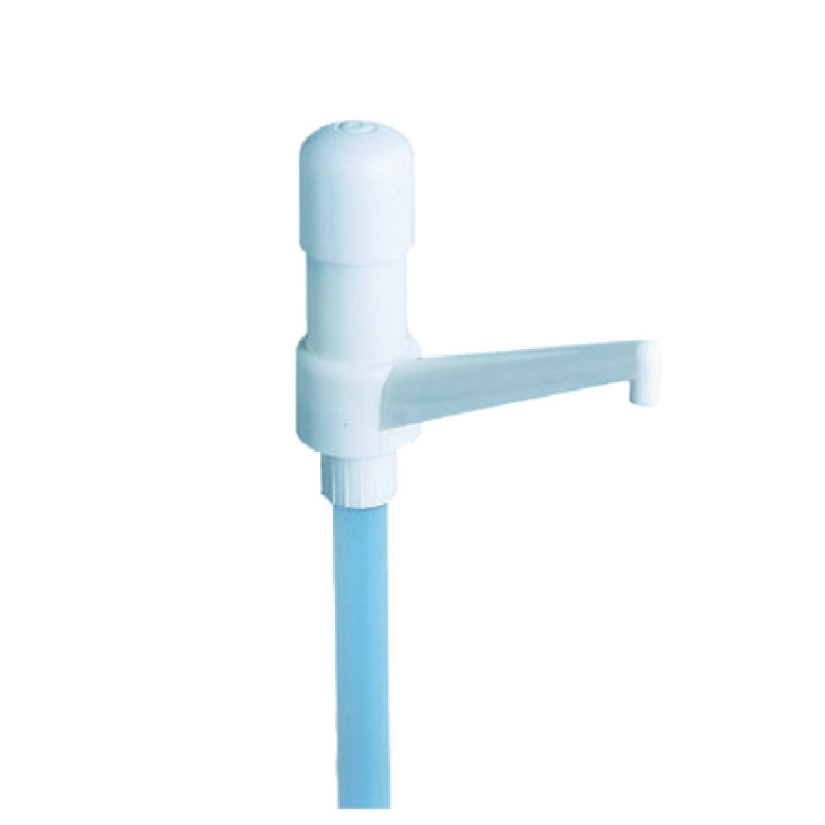 San Jamar Ultra Condiment Pump P7500 white pump head with blue dip tube on white background