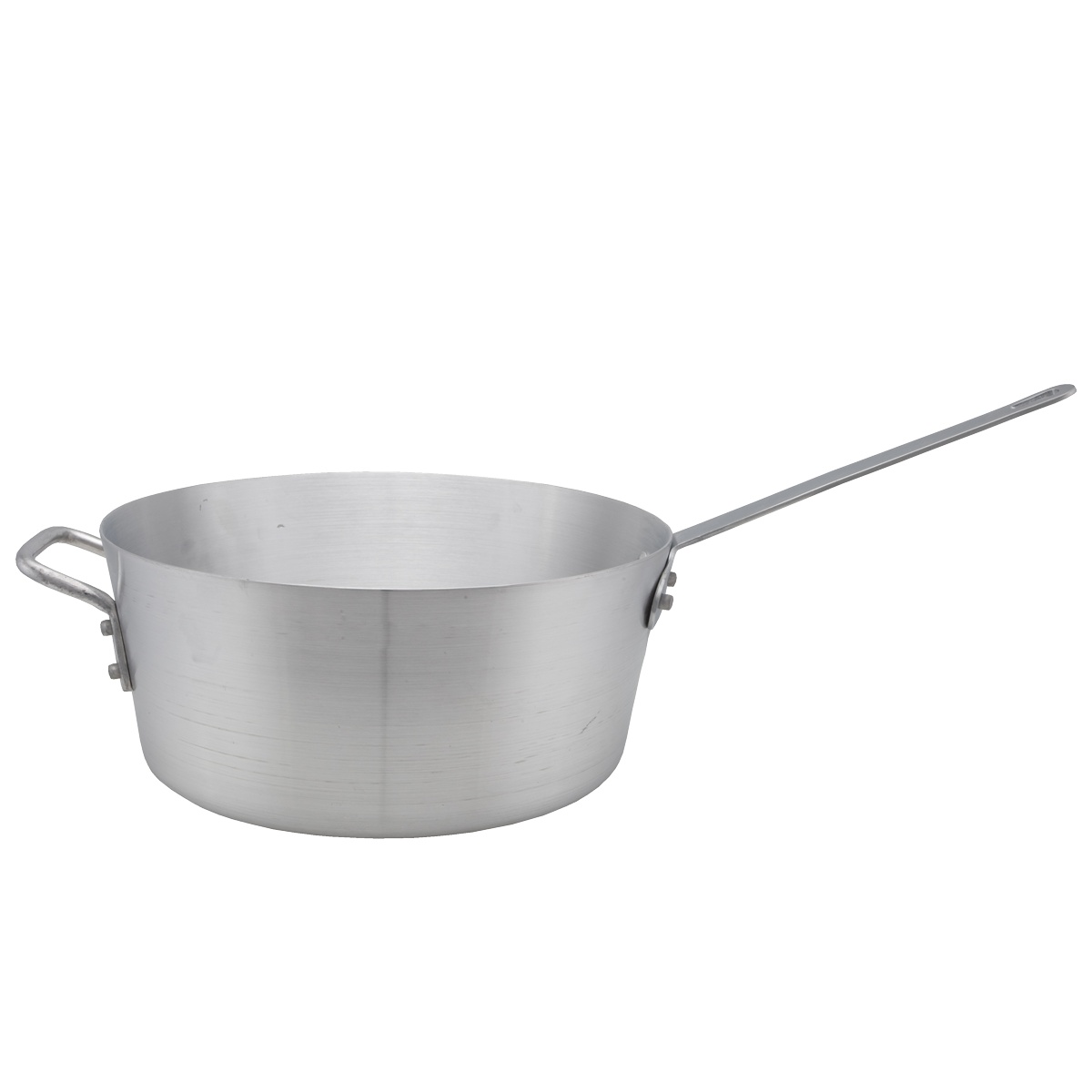 Libertyware PAN10 aluminum sauce pan with riveted long handle and helper handle, tapered body
