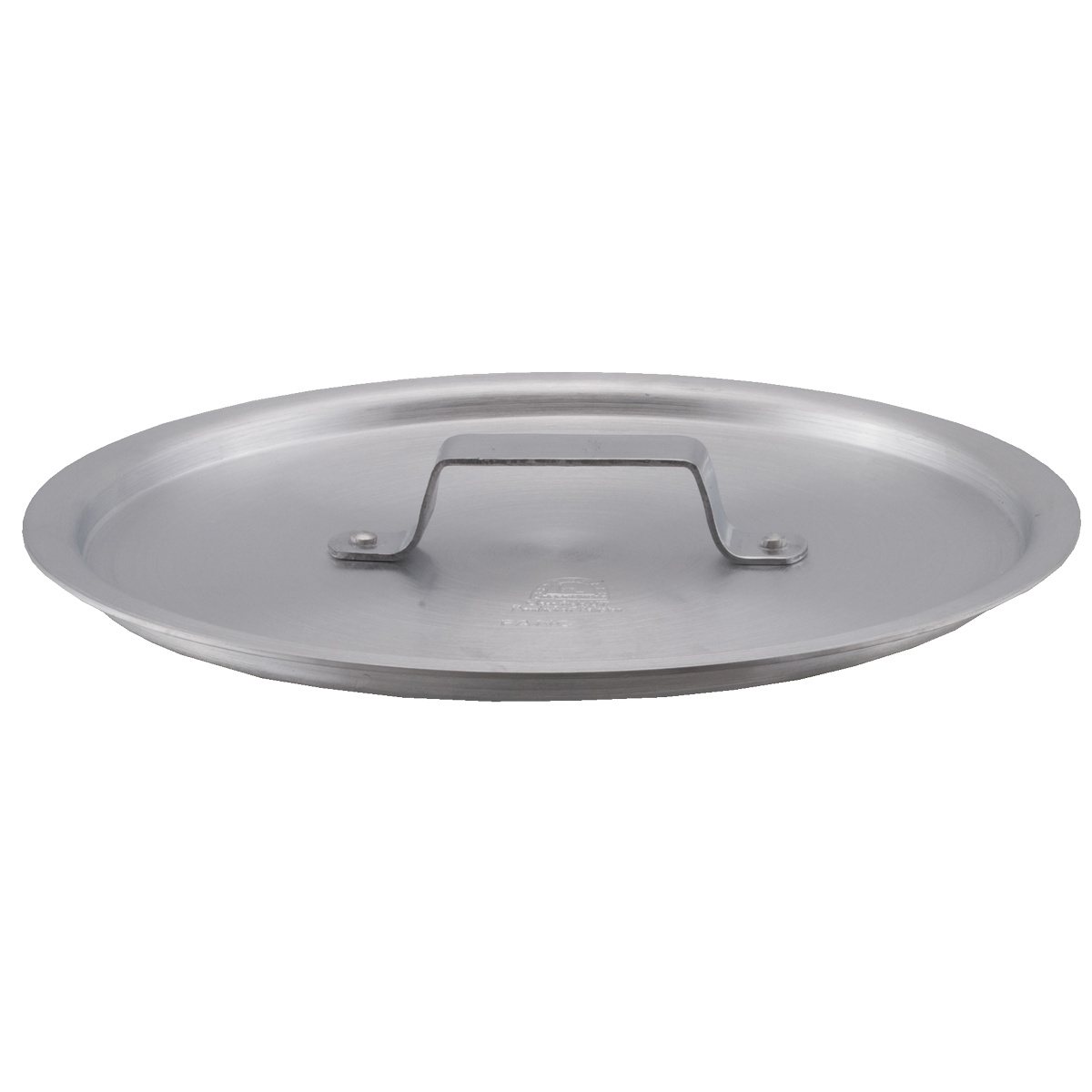 Libertyware PANC10 flat aluminum sauce pan cover with riveted handle, top view on white background
