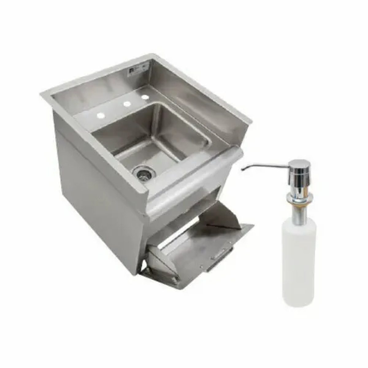 John Boos PB-DISINK091106-STD-X stainless steel single-compartment drop-in sink shown with included soap dispenser