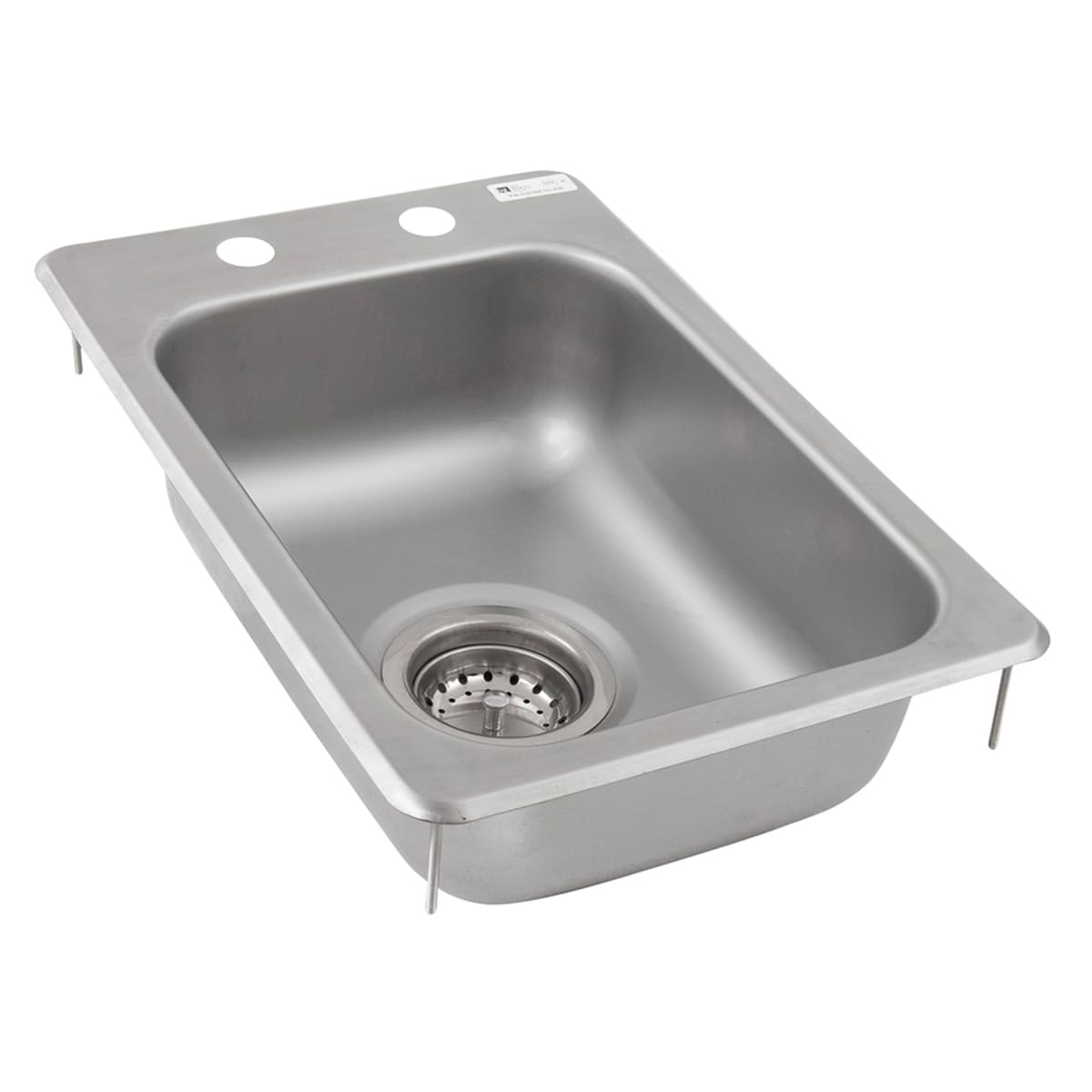 John Boos Pro-Bowl single-compartment stainless steel drop-in sink with basket drain and two faucet holes on white background