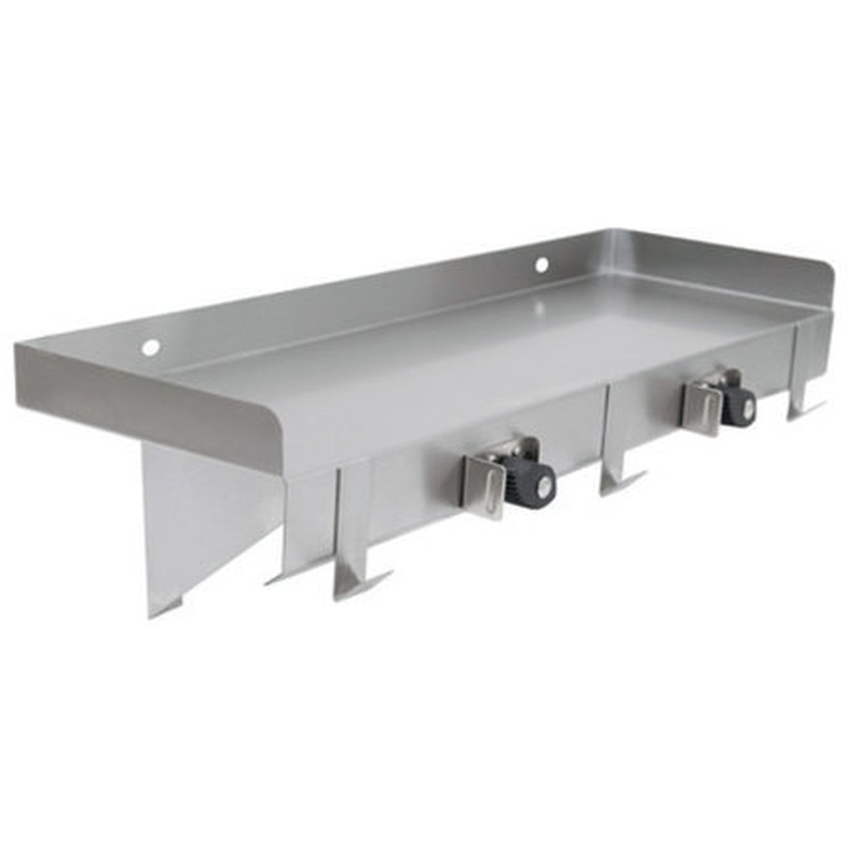 John Boos PB-MSS836 36-inch stainless steel wall-mounted utility shelf with mop/broom holders and hooks