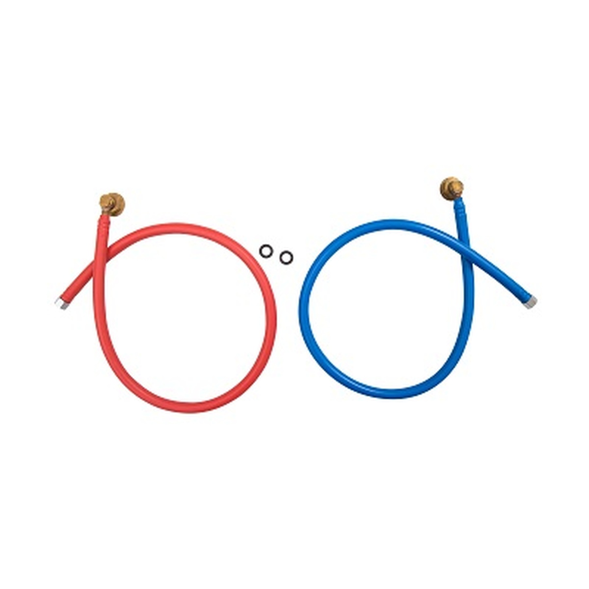 John Boos PB-WL-36-X flexible water line connector kit showing red hot and blue cold hoses with brass fittings