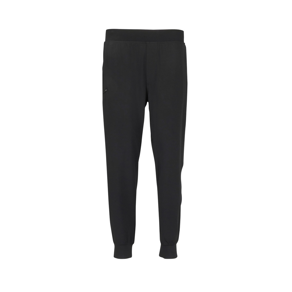 Chef Works Jogger 2.0 PBE02 unisex black chef pants with elastic waistband, side seam pockets, and zippered right leg pocket