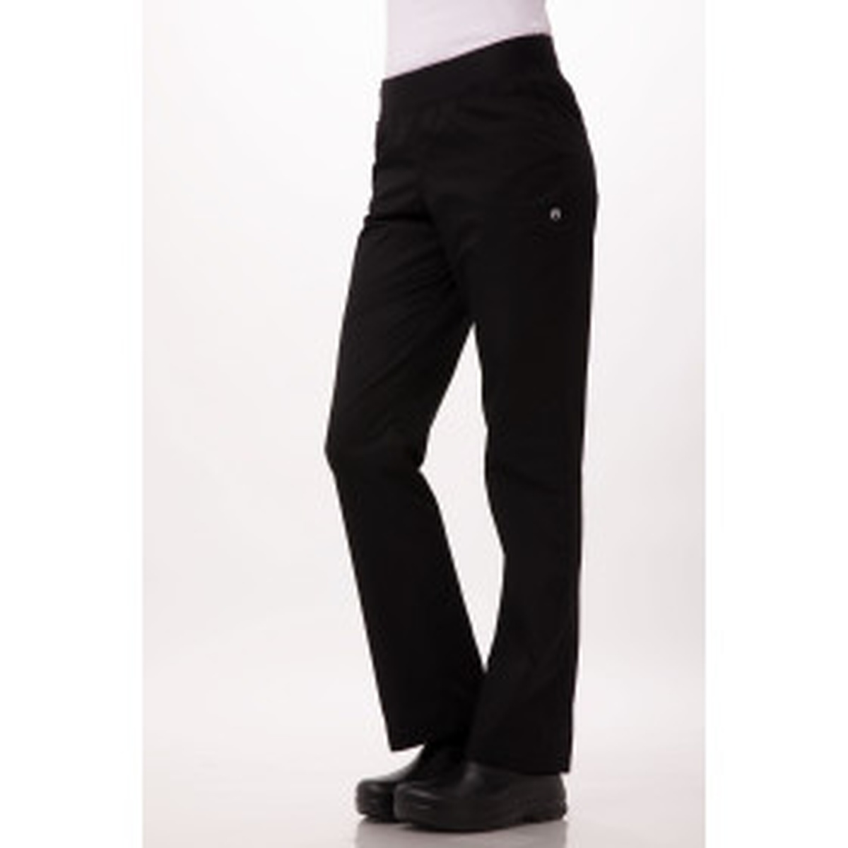 Chef Works PBN01WBLKM women's black lightweight slim chef pants with elastic waistband