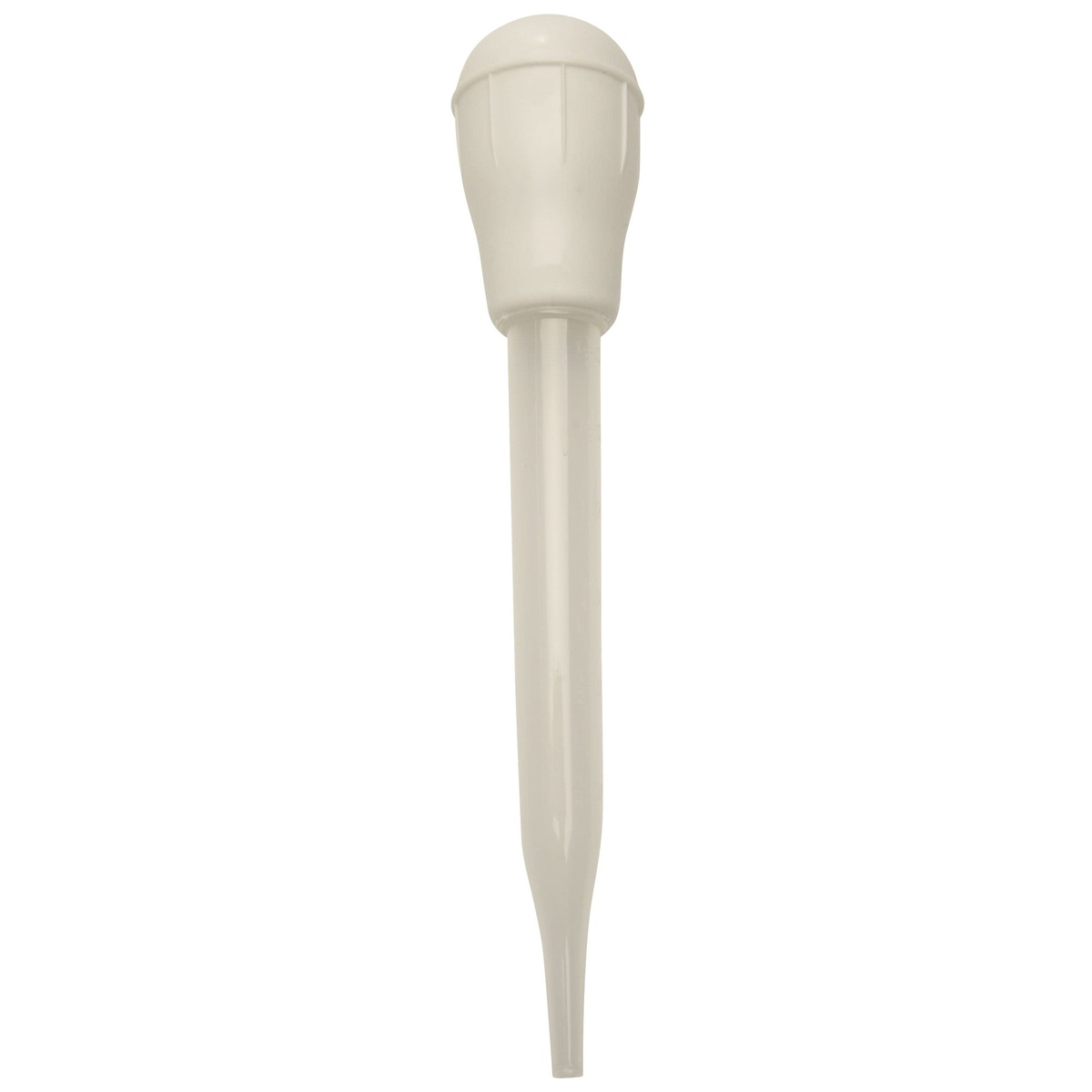 Winco PBST-1.5 clear polypropylene baster with white rubber bulb, shown on white background