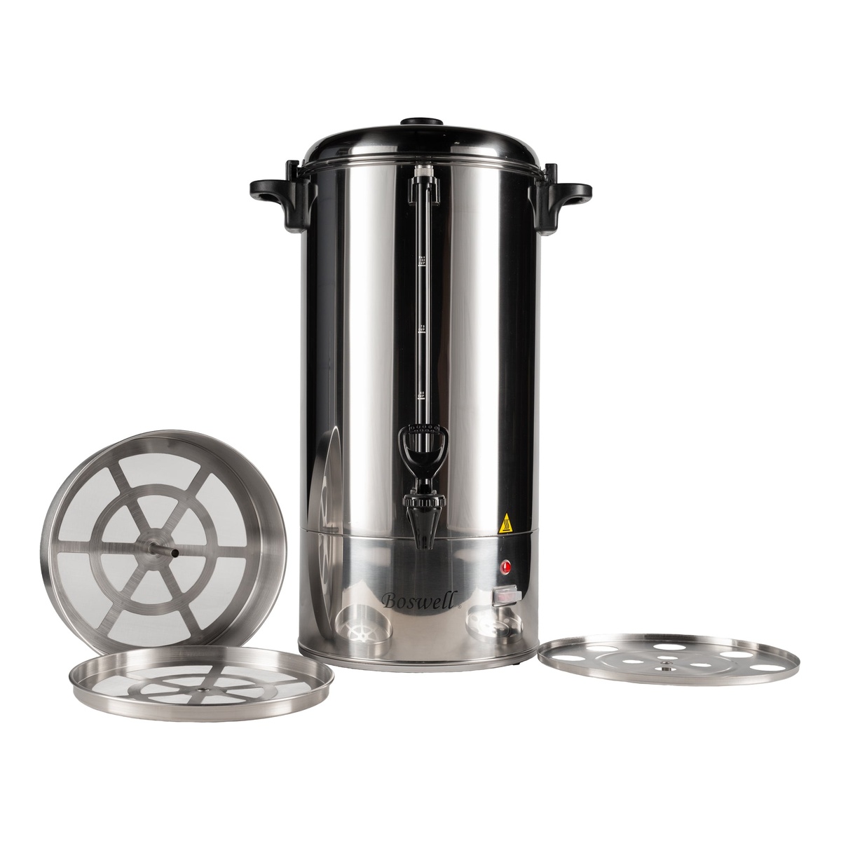 Boswell PC190C coffee urn shown with stainless steel brew basket and filter components removed
