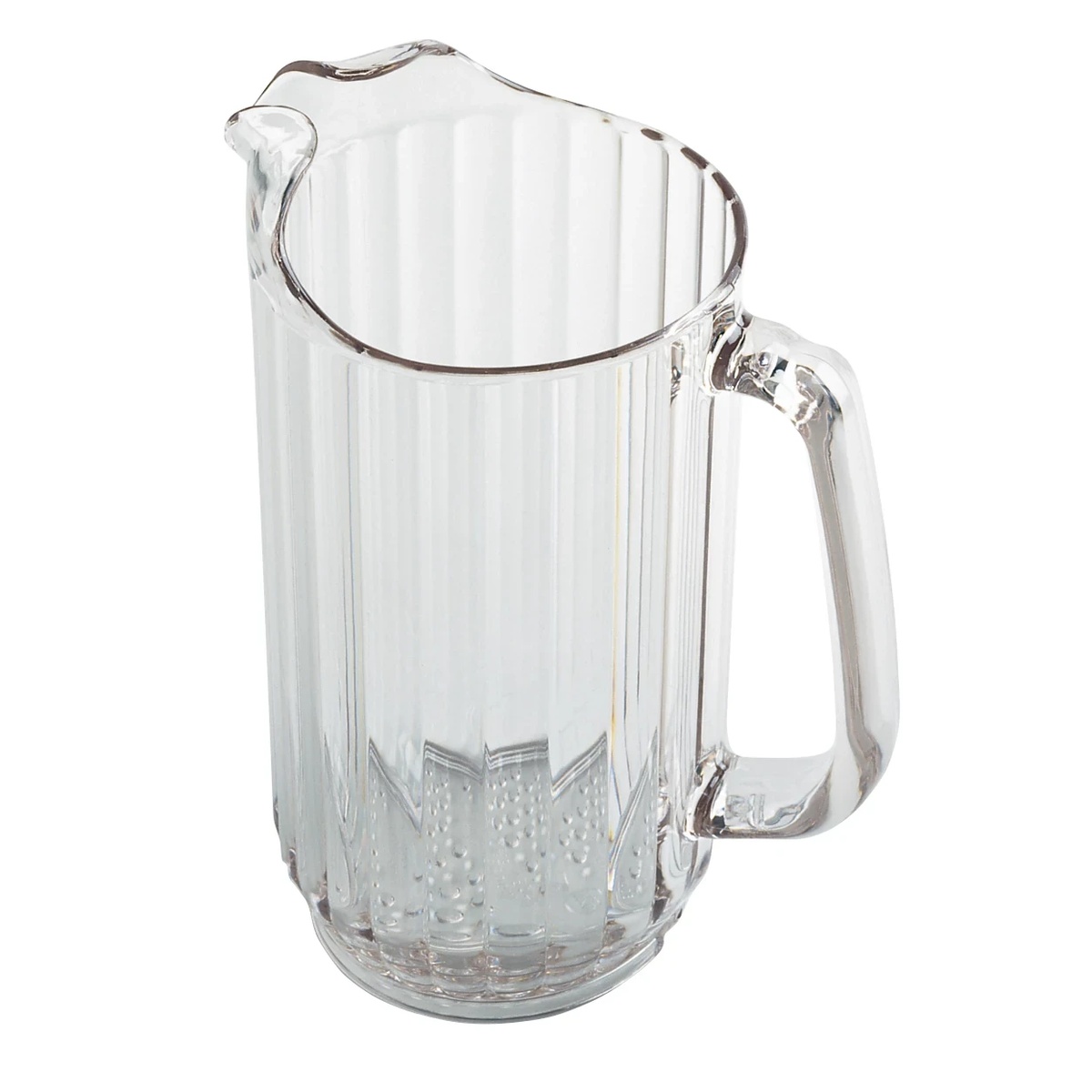 Cambro Camwear clear polycarbonate 64 oz pitcher with ribbed body and contoured pour spout