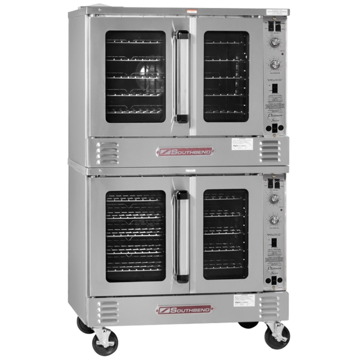 Southbend Platinum double-deck gas convection oven with dependent glass doors and casters