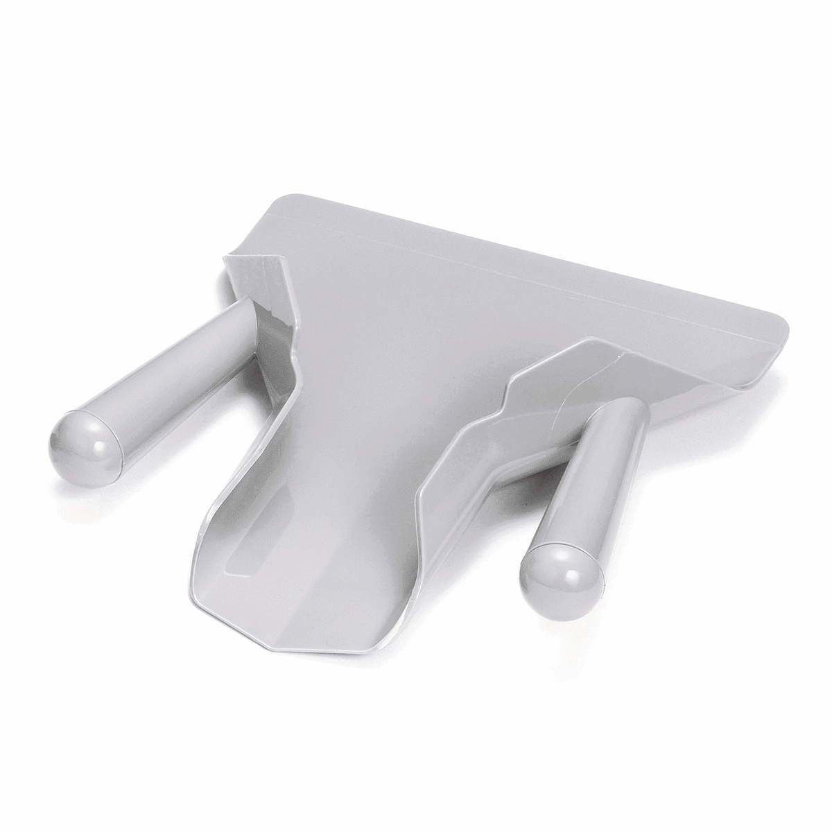 Tablecraft PD8 gray polypropylene dual-handle french fry scoop viewed from above on white background