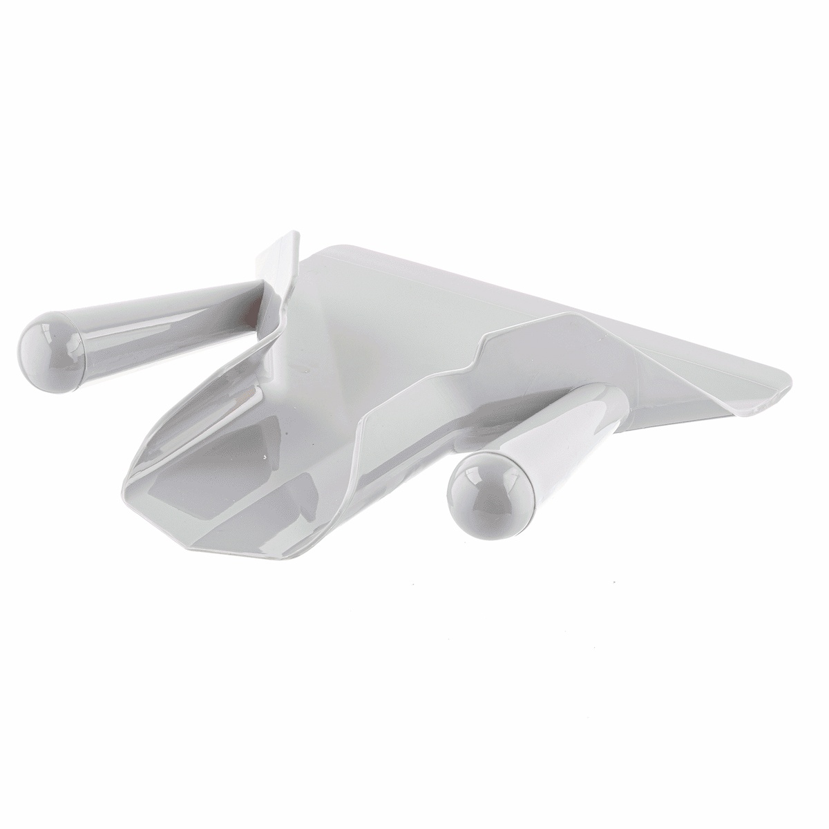 Tablecraft PD8 white polypropylene dual-handle french fry scoop on white background showing both handles