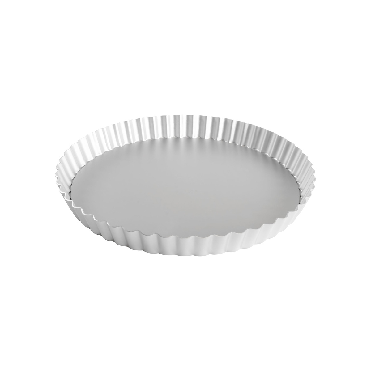 Fat Daddios PFT-102 round fluted tart pan assembled, viewed from above at an angle