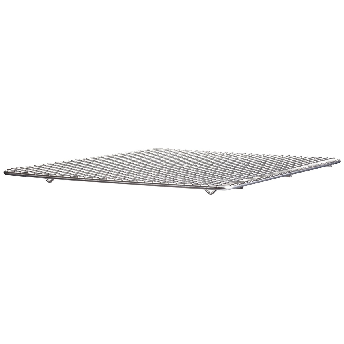Side profile view of the Winco PGW-1420 wire cooling rack showing the raised wire feet