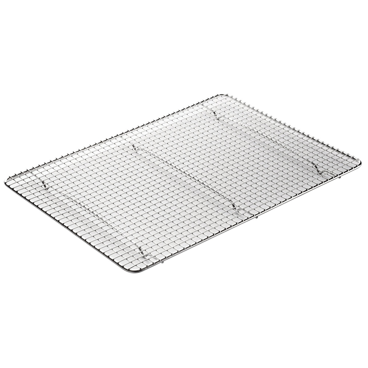 Angled perspective view of the Winco PGW-1420 wire pan grate showing overall flat surface and uniform grid