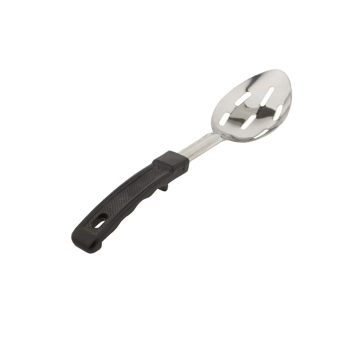 Libertyware slotted basting spoon with stainless steel bowl and black textured plastic handle