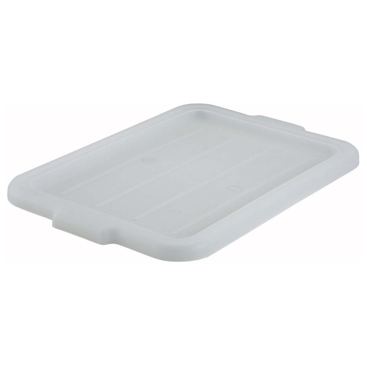 Winco PL-57W white polypropylene bus box cover, top angled view showing reinforced edges and recessed top