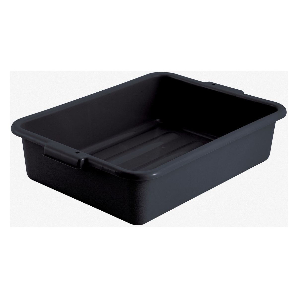 Winco PL-5K black polypropylene bus tub with molded side handles and ribbed bottom, 5-inch depth