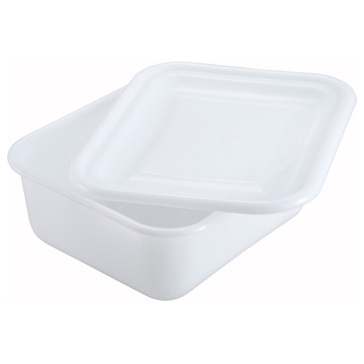 Winco PL-MBC white cover placed on Winco PL-MB mini bus bin showing secure fit