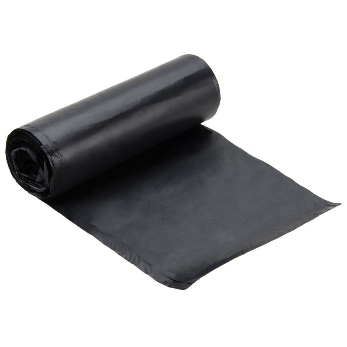 Roll of Performance Plus black 33-gallon low density can liners partially unrolled