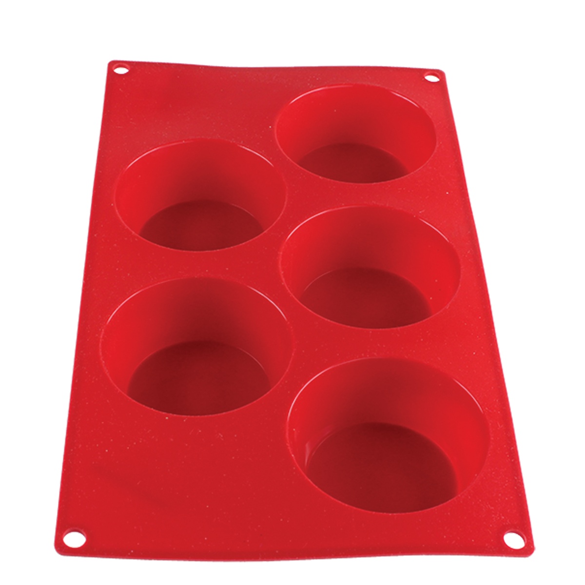 Thunder Group PLBM003S red silicone 5-cavity muffin baking mold with round deep wells