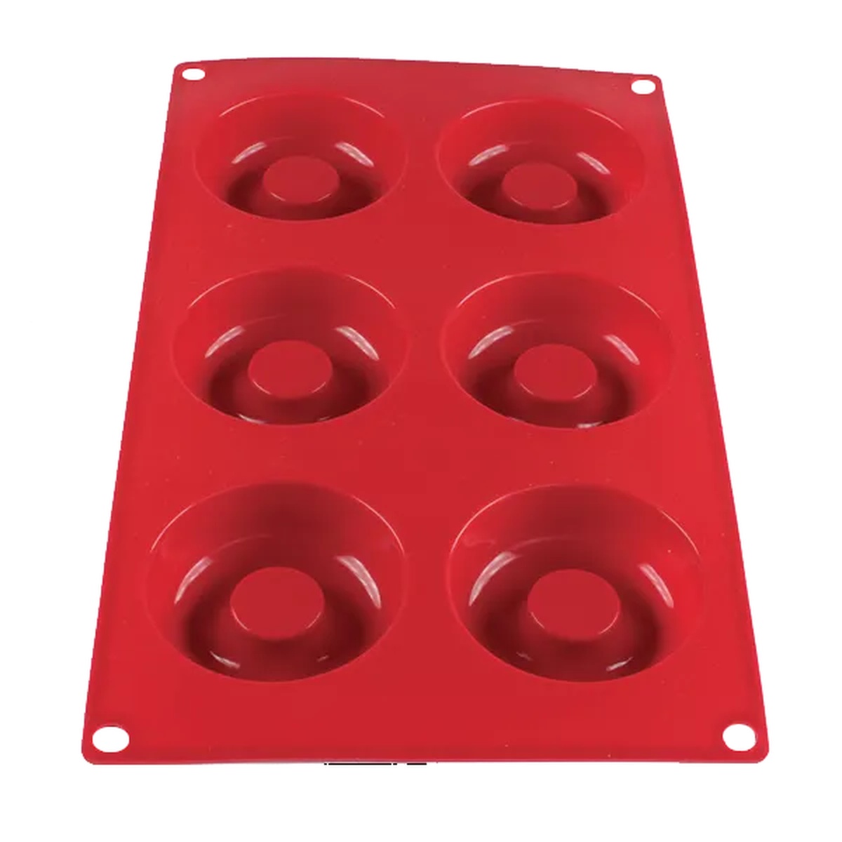 Red Thunder Group PLBM007S 6-cavity silicone savarin baking mold, top view showing empty ring-shaped cavities