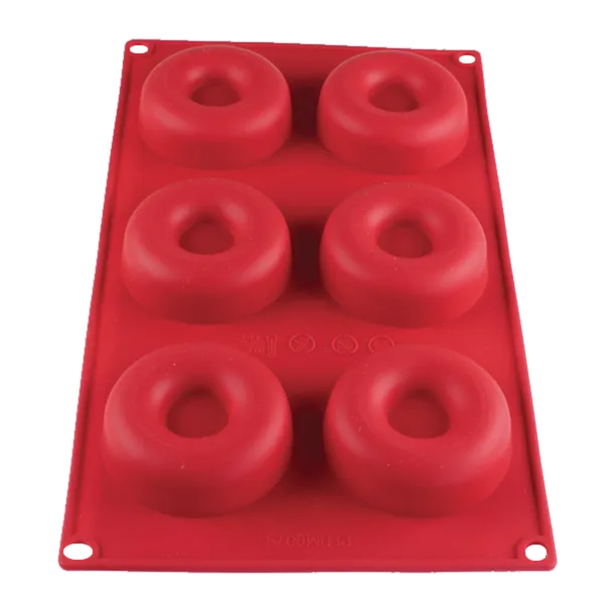 Red Thunder Group PLBM007S silicone savarin baking mold, angled view showing the raised depth of the ring-shaped cavities
