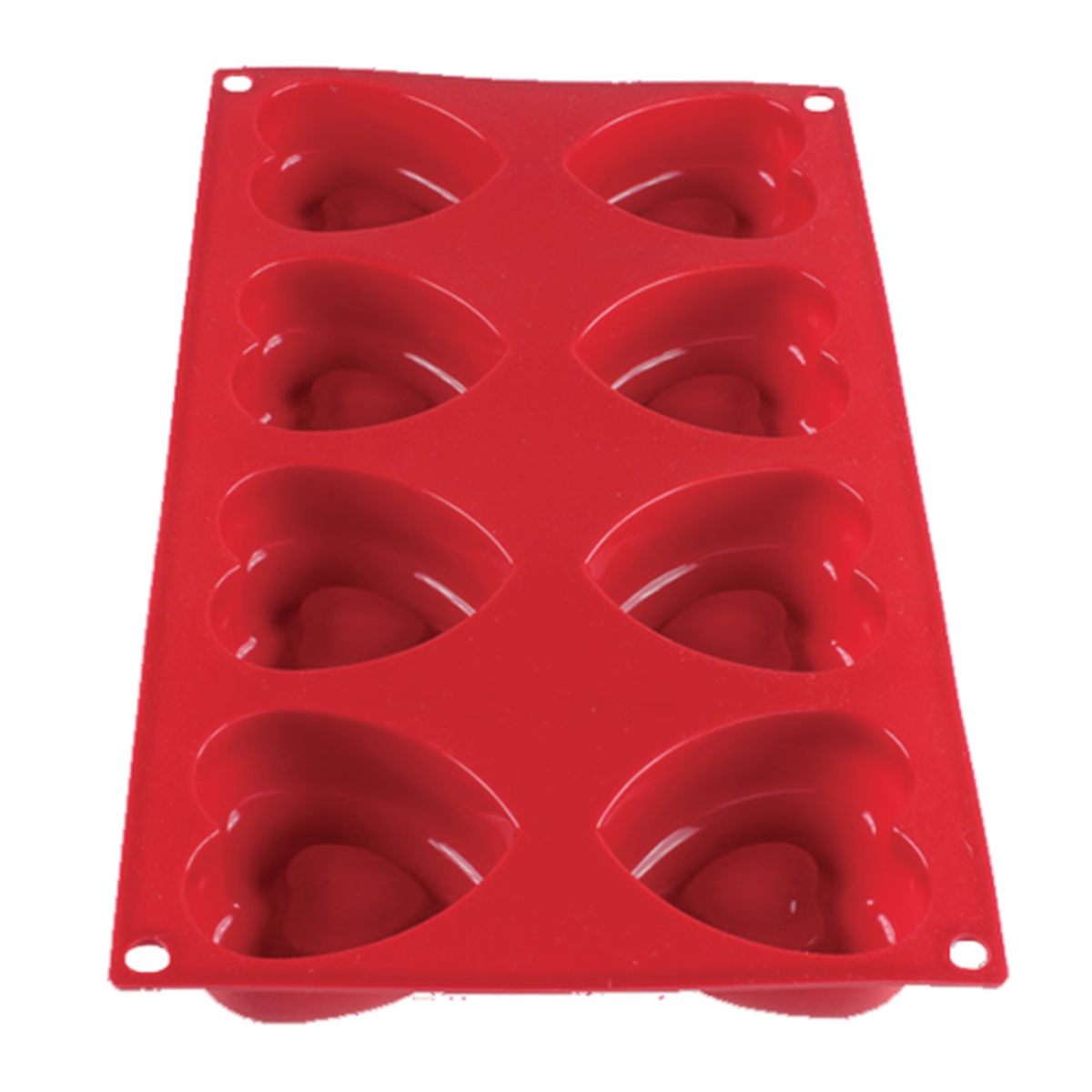 Thunder Group PLBM008S red silicone baking mold with 8 heart-shaped cavities