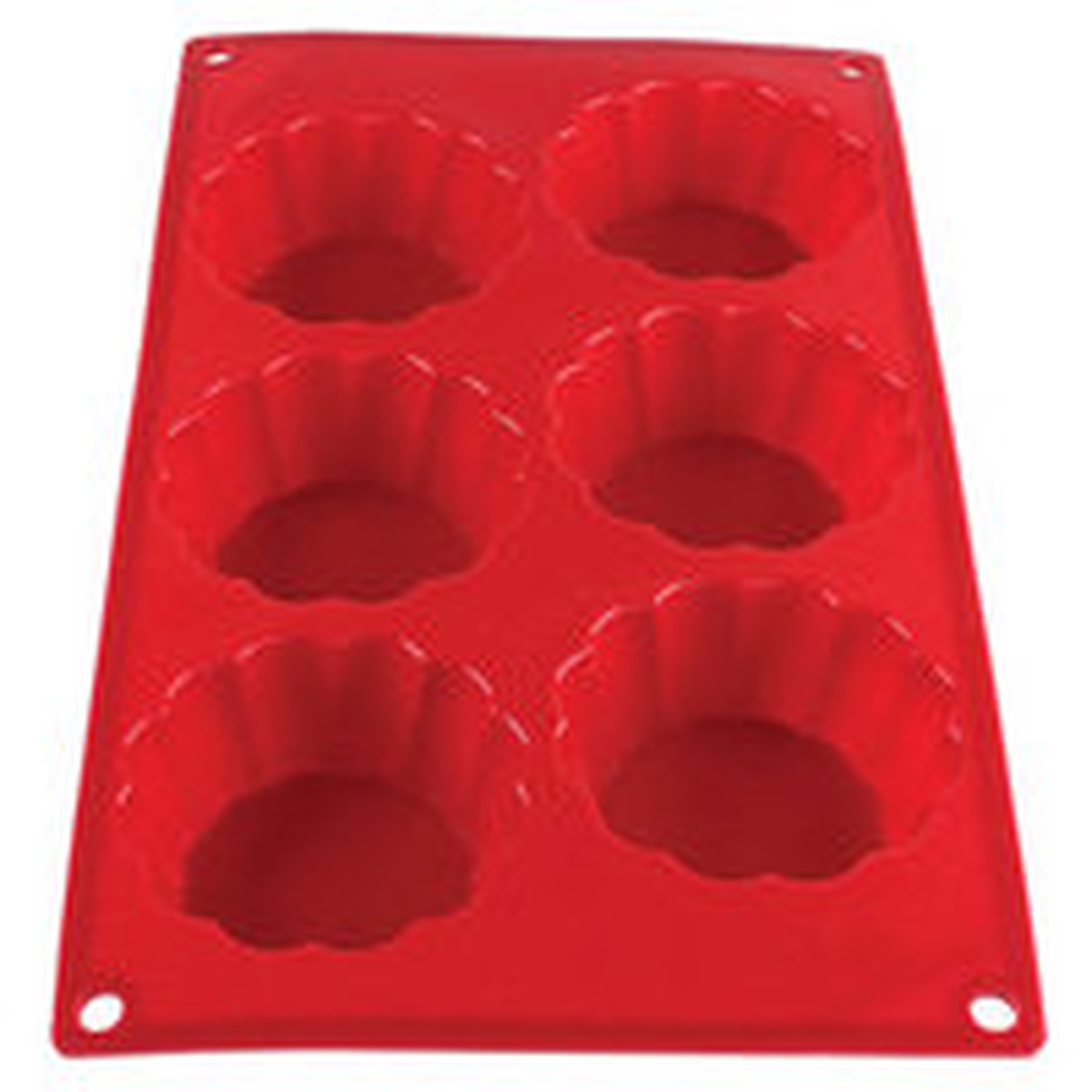 Thunder Group red silicone brioche mold top-down view showing scalloped cavity openings