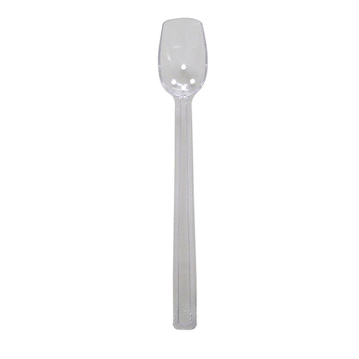 Thunder Group PLBS110CL clear polycarbonate perforated buffet spoon, 10 inch, product view