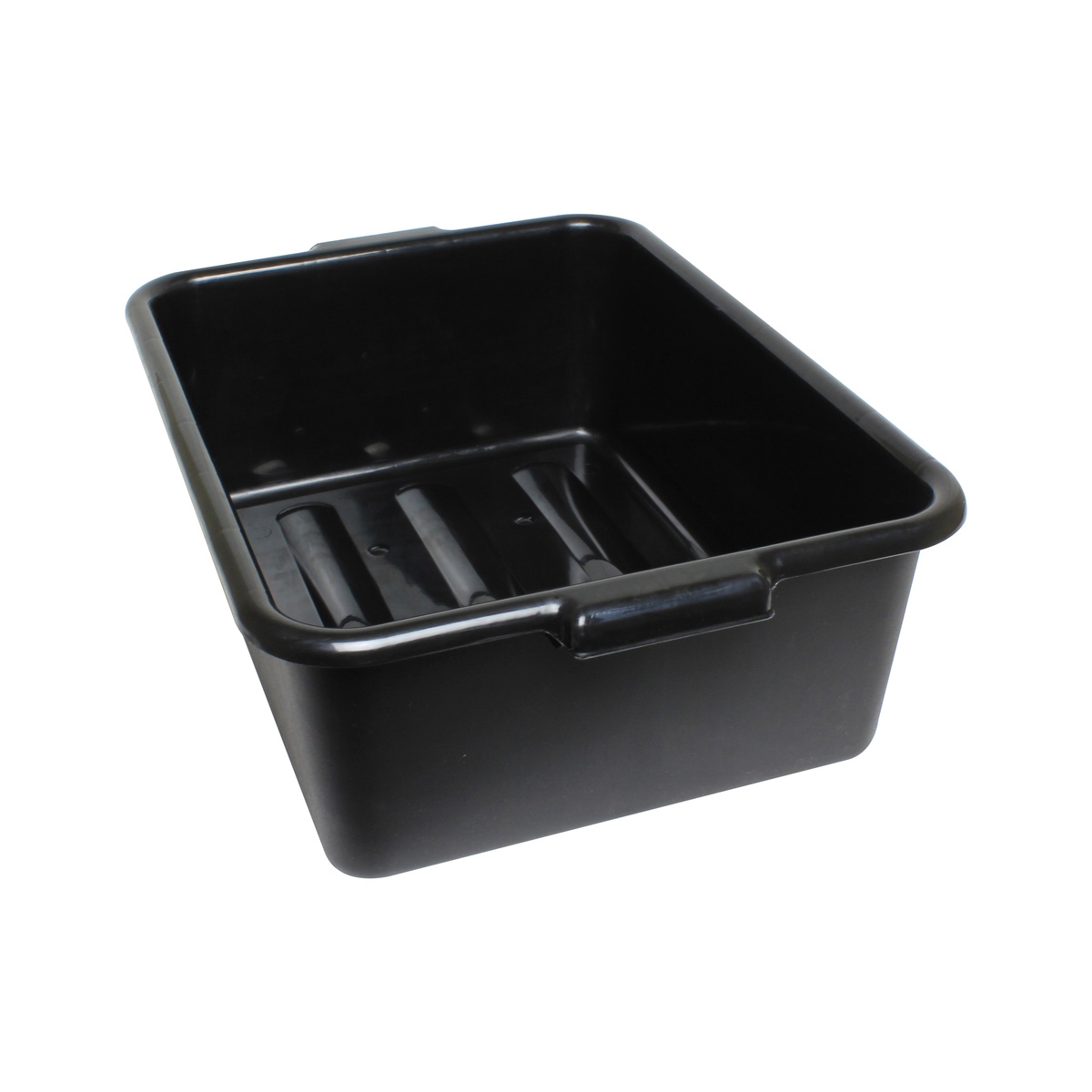 Thunder Group PLBT005B black HDPE bus box with integrated side handles and ribbed bottom, 5-inch depth