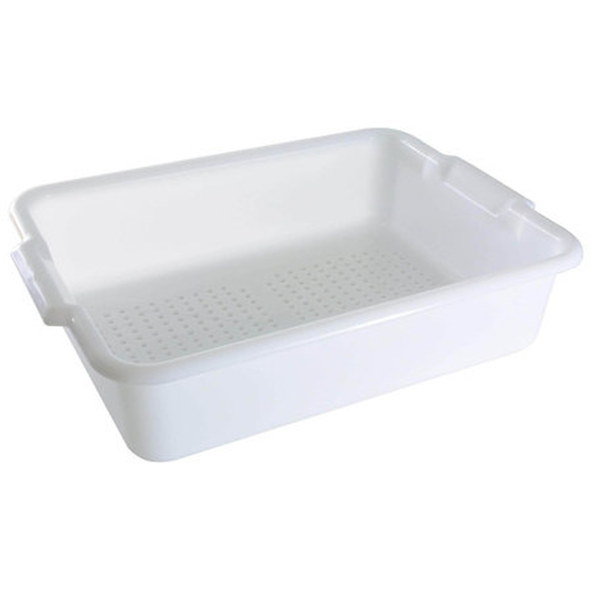 Thunder Group PLBT505WPF white polypropylene bus tub with perforated bottom and integrated handles