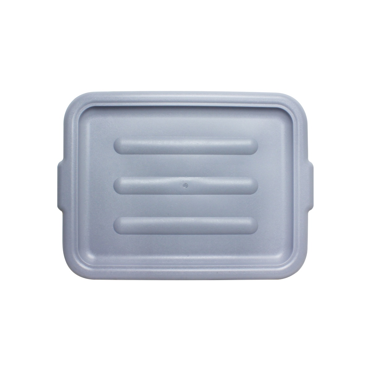 Thunder Group PLBTC001G grey HDPE bus box lid, top view showing ribbed surface and side handles
