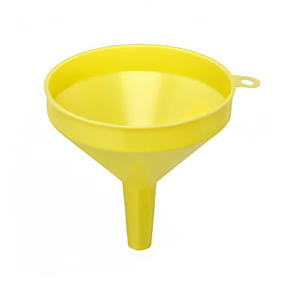 Yellow 12 ounce plastic funnel with hanging ring