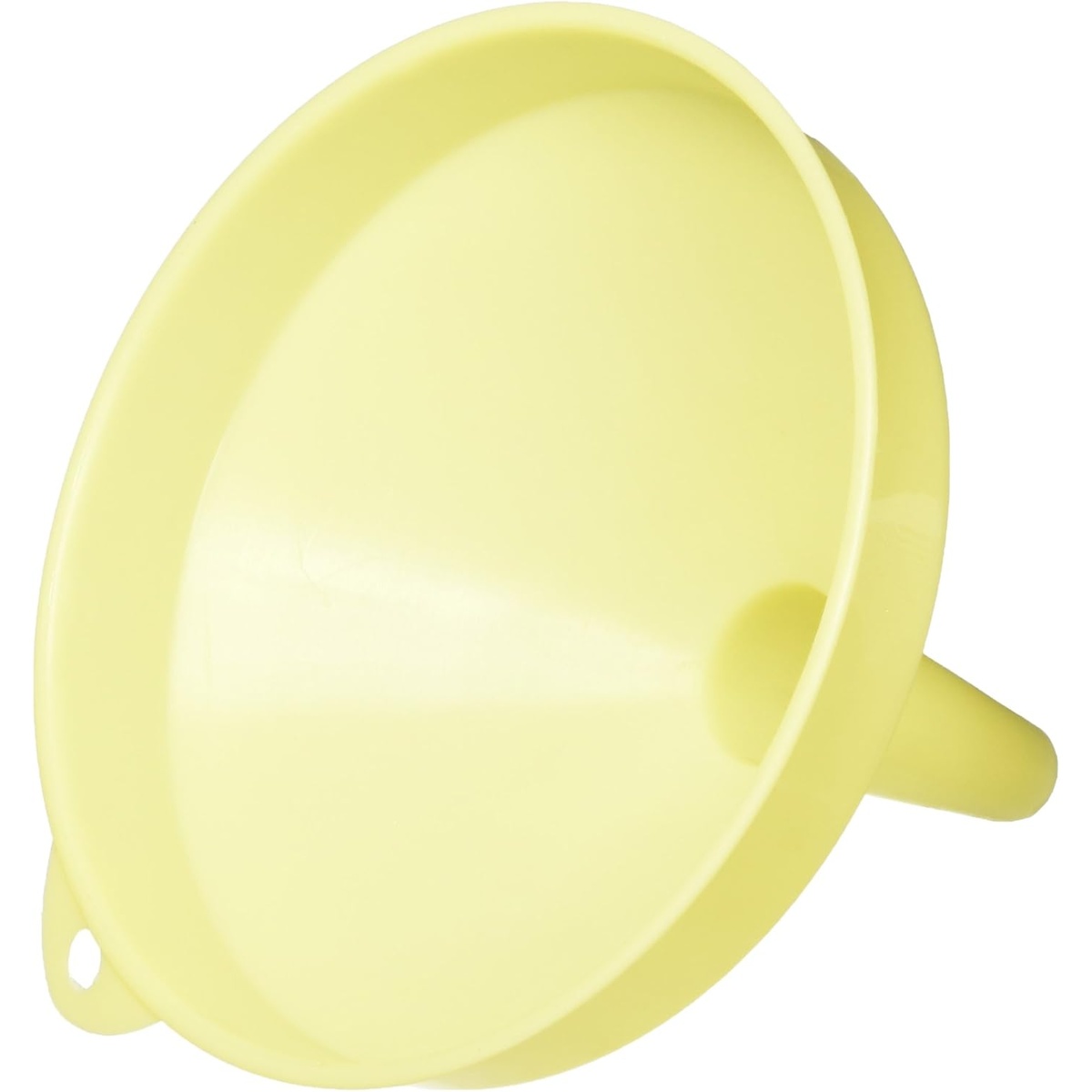 Thunder Group PLFN006 yellow plastic funnel top angled view showing wide opening and hanging ring