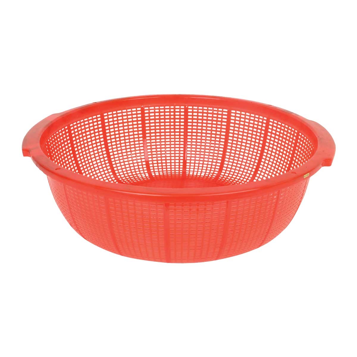 Thunder Group PLFP001 red perforated plastic fish basket colander with molded-in handles, 18.5-inch diameter