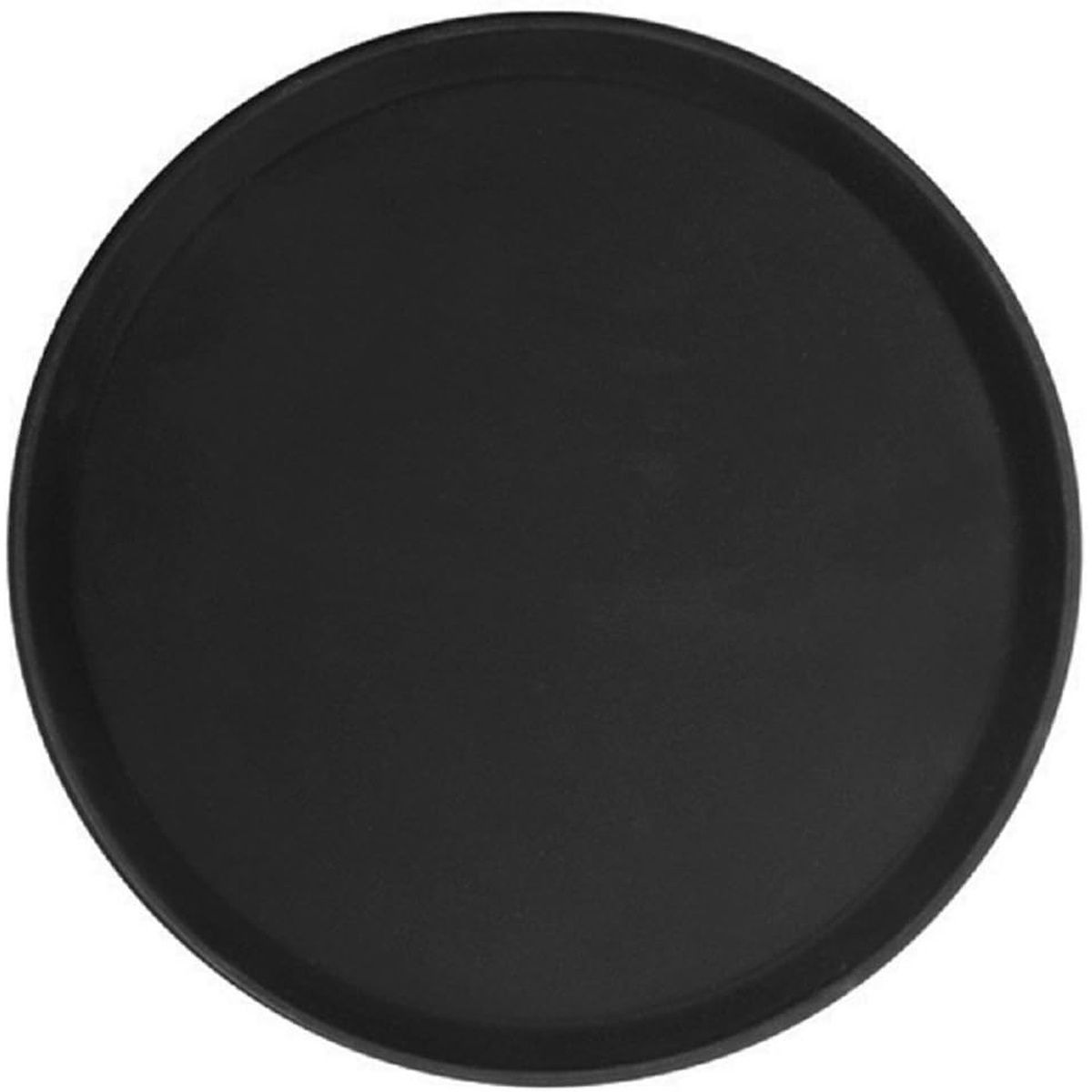 Thunder Group PLFT1100BK 11-inch round black fiberglass non-skid serving tray, top view