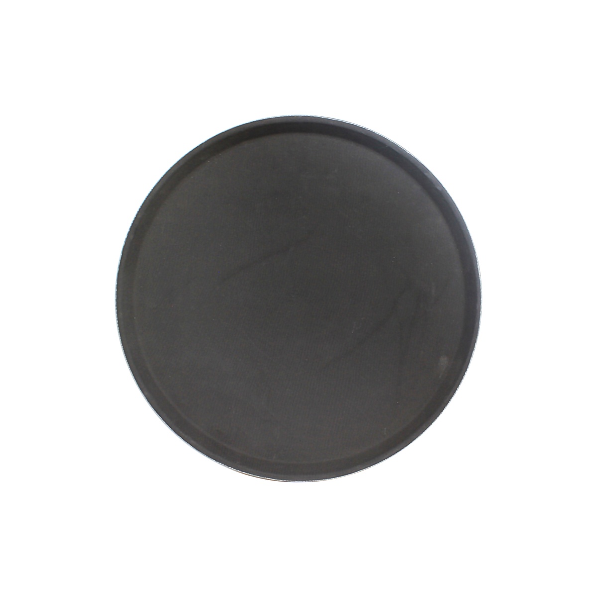 Thunder Group PLFT1400BK 14-inch round black fiberglass non-skid serving tray, top-down view