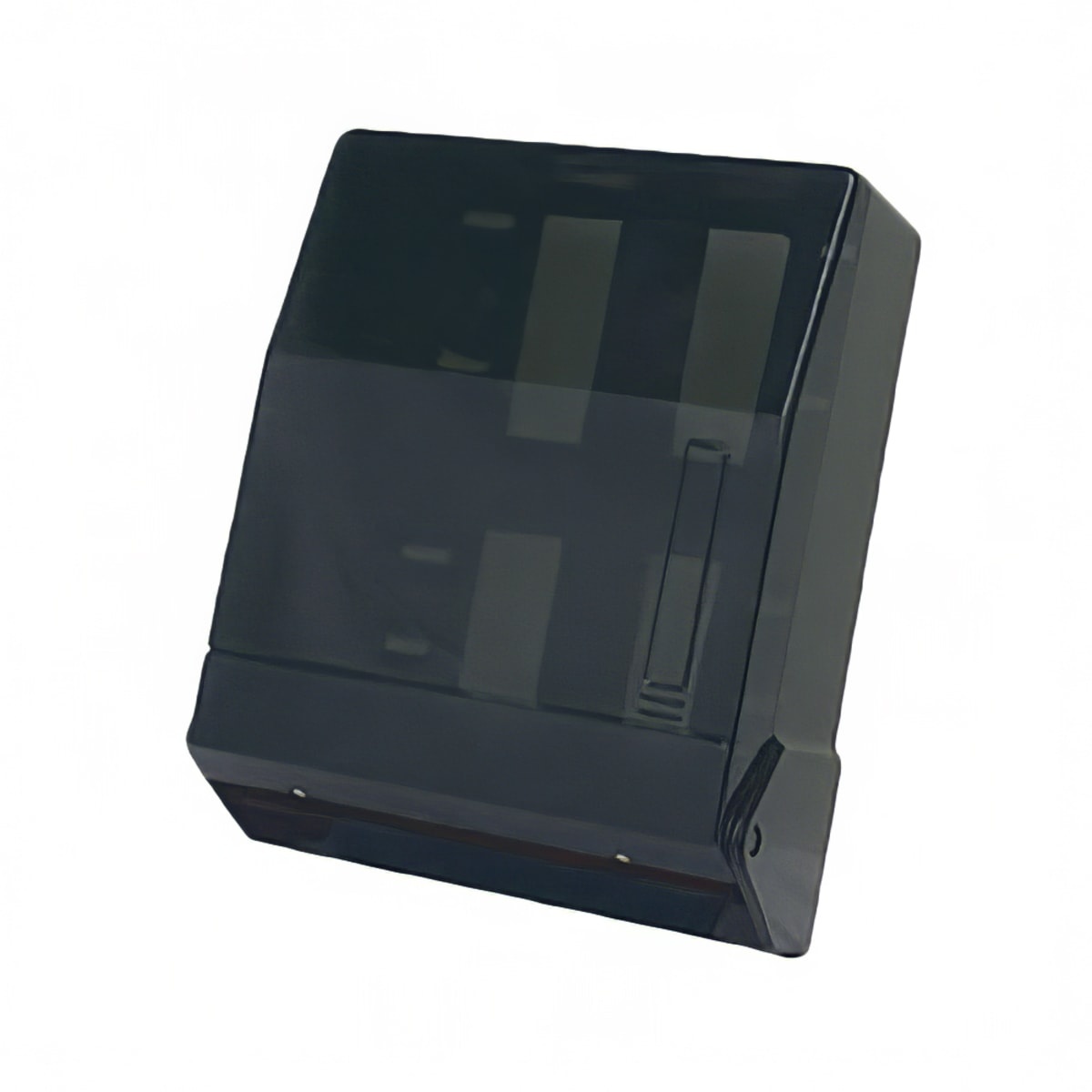 Thunder Group PLFTD395 black transparent plastic wall-mount multi-fold paper towel dispenser, angled front view