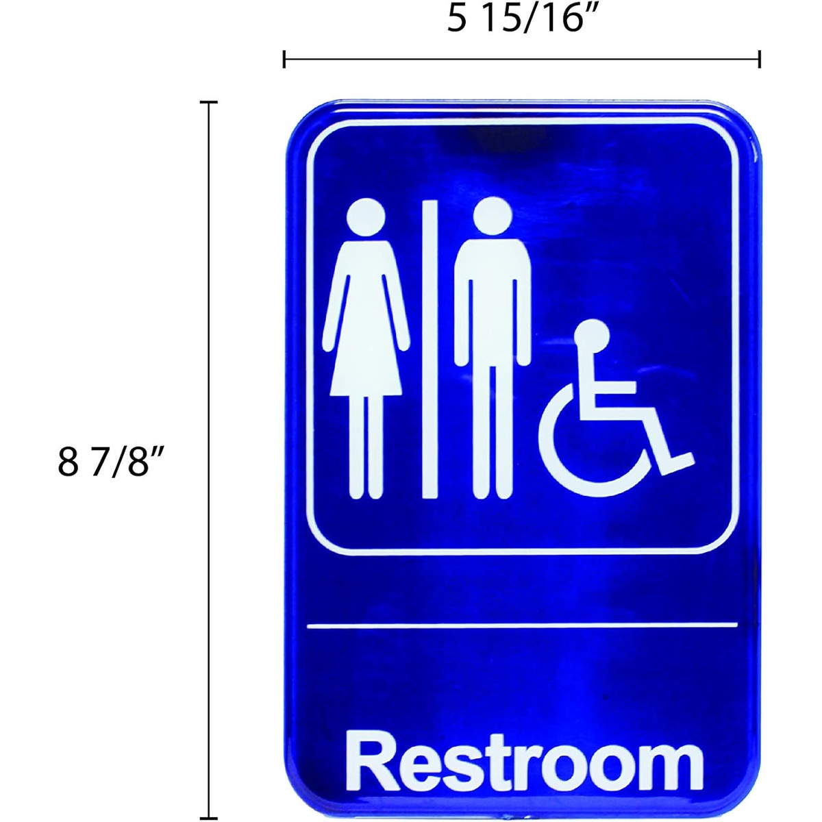 Thunder Group PLIS6903BL restroom sign with dimension annotations showing 5 15/16 inch width and 8 7/8 inch height